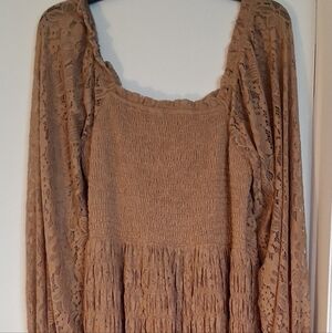 Listicle Tan Lace Long Sleeve Maxi Dress